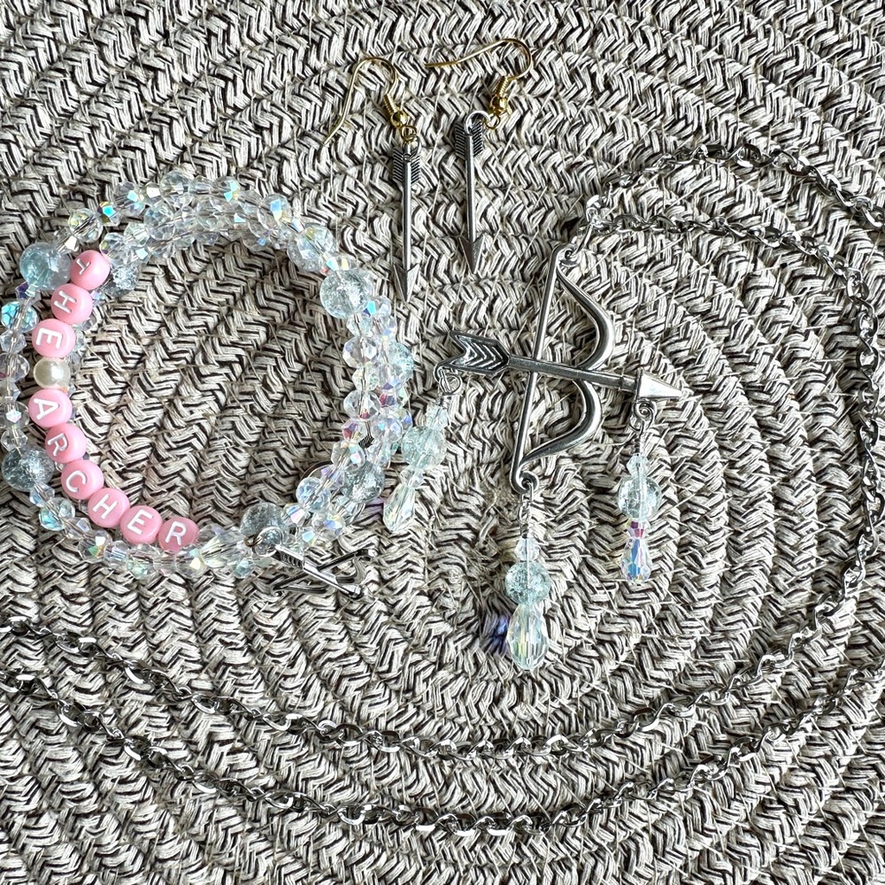 Crystal coil Bracelet & Bow Arrow Necklace Set - Taylor Swift "The Archer"
